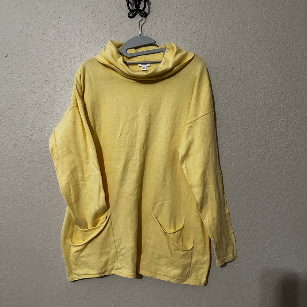 Pure Jill XL Tunic Top Sweater Knit Cowl‎ Neck Pocket Casual Cozy Yellow